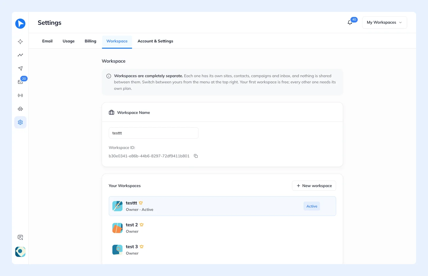 Workspace members and pending invitations.